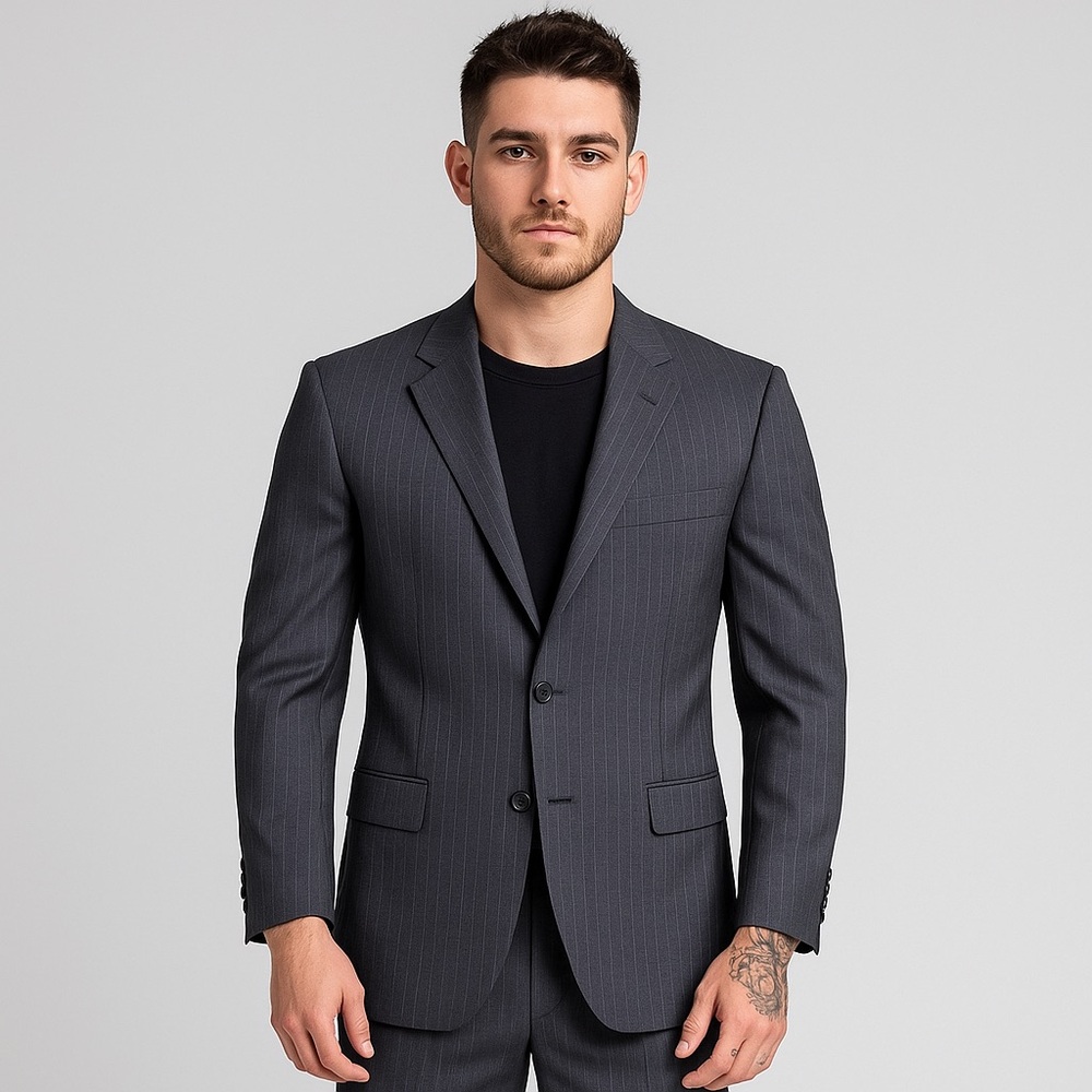 Nautica Men’s 100% Wool Blazer Blue Pinstripe 2 Button Size 40S Classic Fit